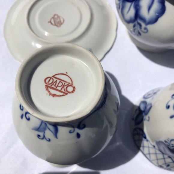 Rare Vtg Russian (USSR) Soviet Antq DULEVO Dapko Blue Floral Porcelain Tea Set - Picture 10 of 16